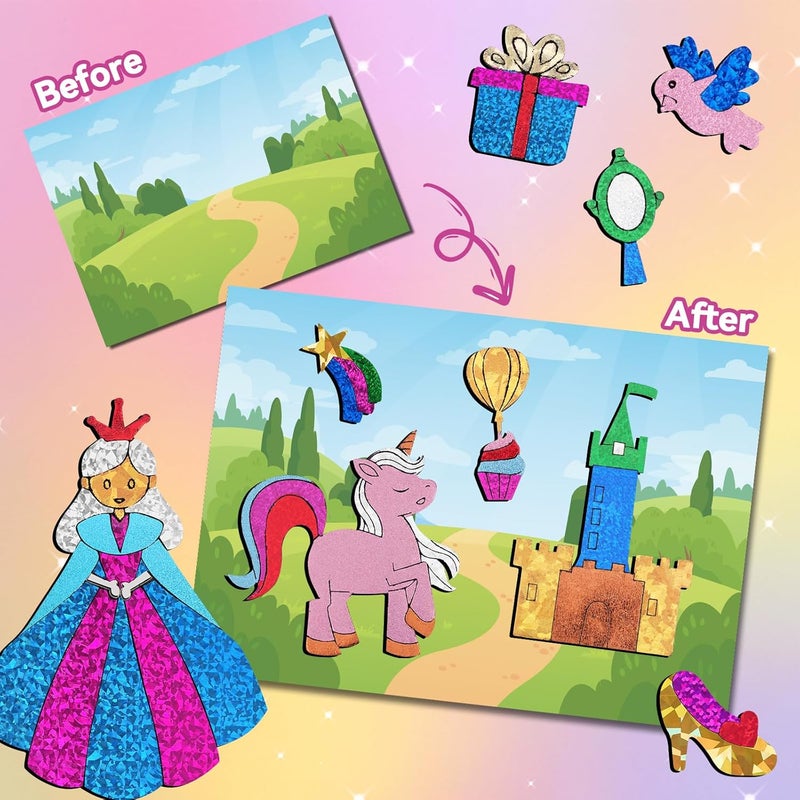 ATFUNSHOP Magical Foil Art Princesses Unicorn Mermaid & Fairy - No Mess Foil Craft Kit for Kids Ages 4 5 6 7 8 9 Fun Creative DIY Activity, Ideal Birthday Gift for Girls - Image 2